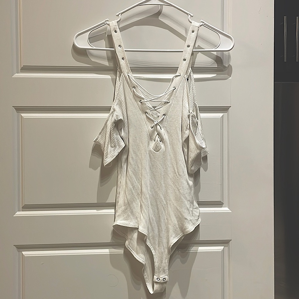 Off the Shoulder Lace Up White Bodysuit